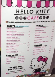 Hello Kitty Cafe carte
